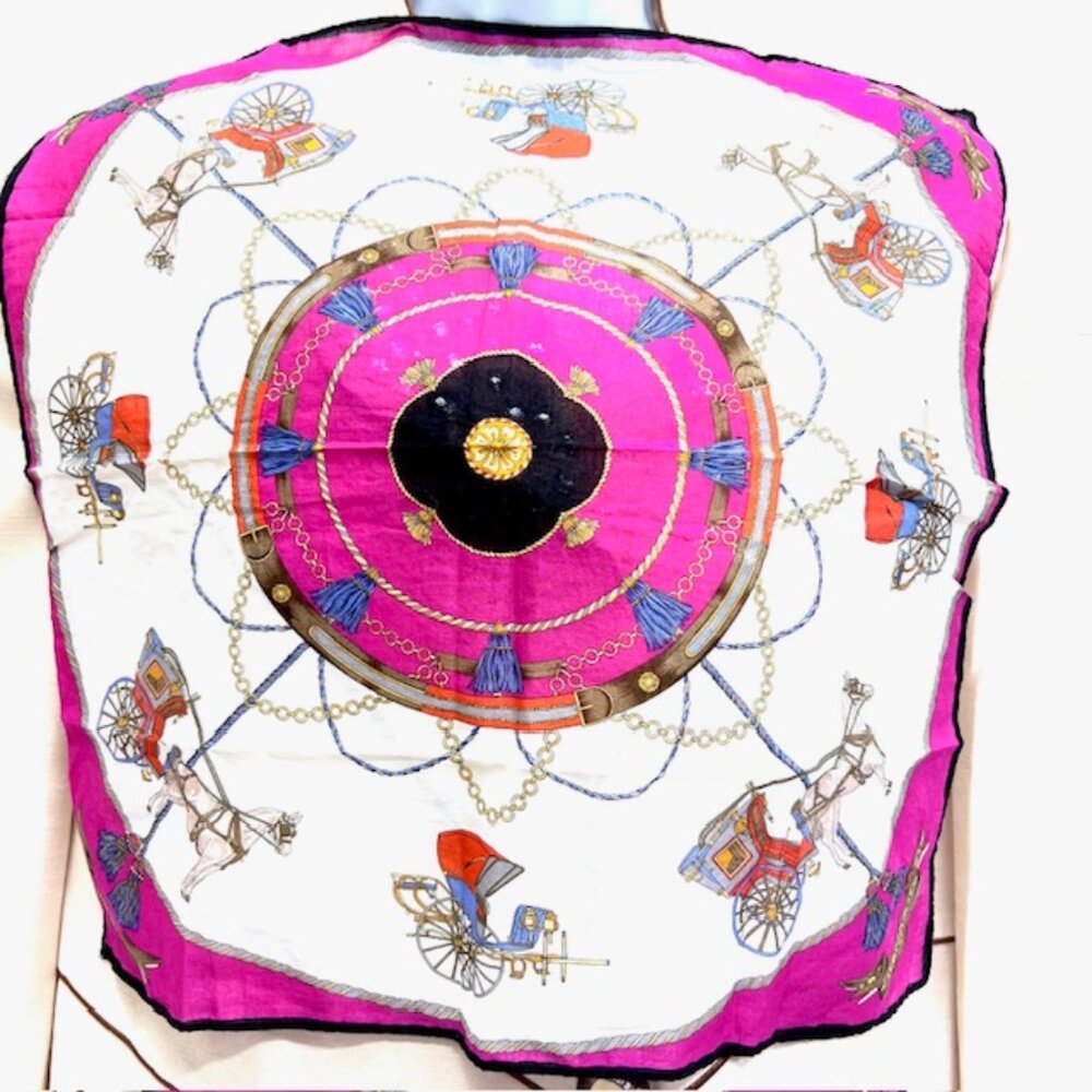 Set of 2 Celine Paris 1 Handkerchief 19" Cotton +1 Hand Towel 10" pink horse(67) - Picture 7 of 7